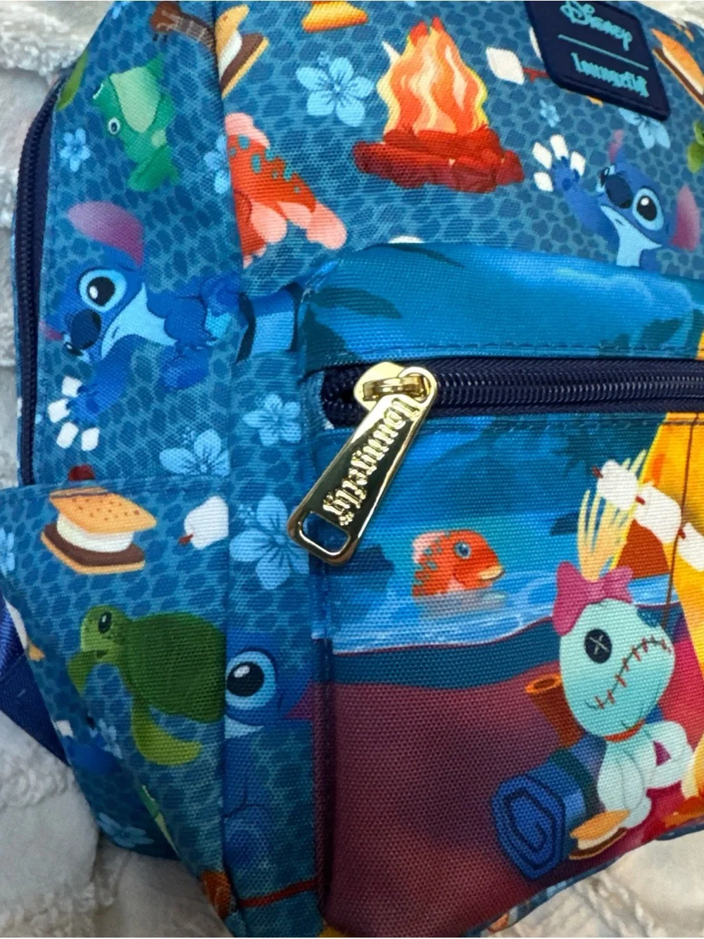 Loungefly Disney Stitch Camping Cuties AOP Nylon Square Kids Mini Backpack NWT
